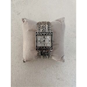 Women’s Silver Watch Cuff with Mother Pearl Face